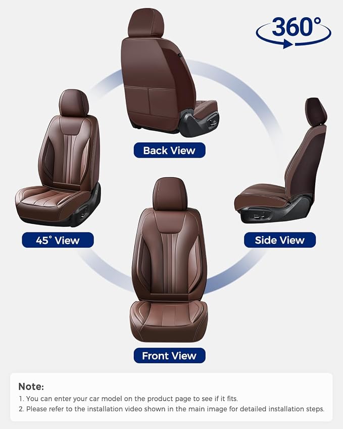 Huidasource Front Row Seat Covers, Premium Waterproof Faux Leather, Universal Fit for Most Cars, SUVs & Trucks, Airbag Friendly, Easy to Install, Wear Resistant for Daily Commute, Coffee
