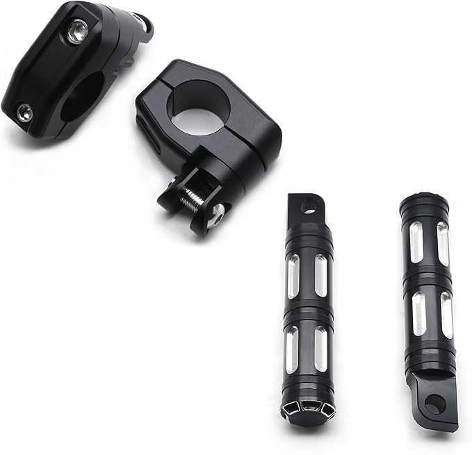 MZS Motorcycle Highway Pegs, 1.25" CNC Highway Foot Pegs Adjustable Short Mount Clamps Compatible with Road Glide King Softail Electra Street Glide Sportster Dyna Rebel Shadow for 1 1/4 Engine Guard