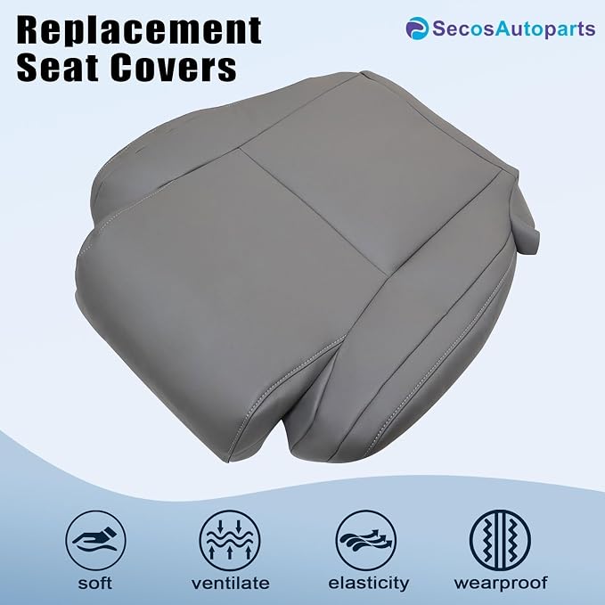 SecosAutoparts Driver & Passenger Side Bottom & Top Replacement Leather Seat Covers Gray Compatible with Toyota Tundra 2007 2008 2009 2010 2011 2012 2013