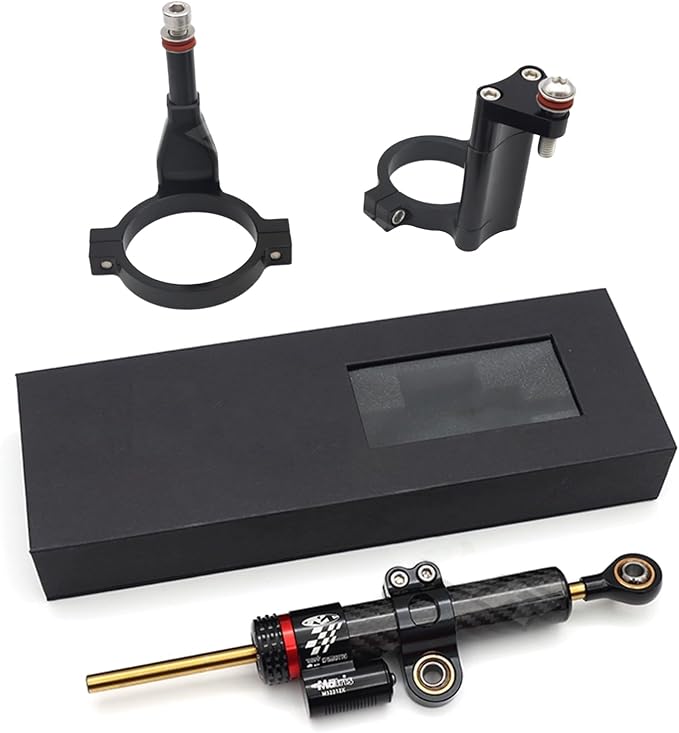 Motorcycle Steering Stabilizer Bracket Damper Stabilizers & Dampeners Kits Compatible with CFMOTO 450SR 450SRS 450SS 2022-2024,CNC Aluminum (Carbon Fiber, Damper+Bracket)