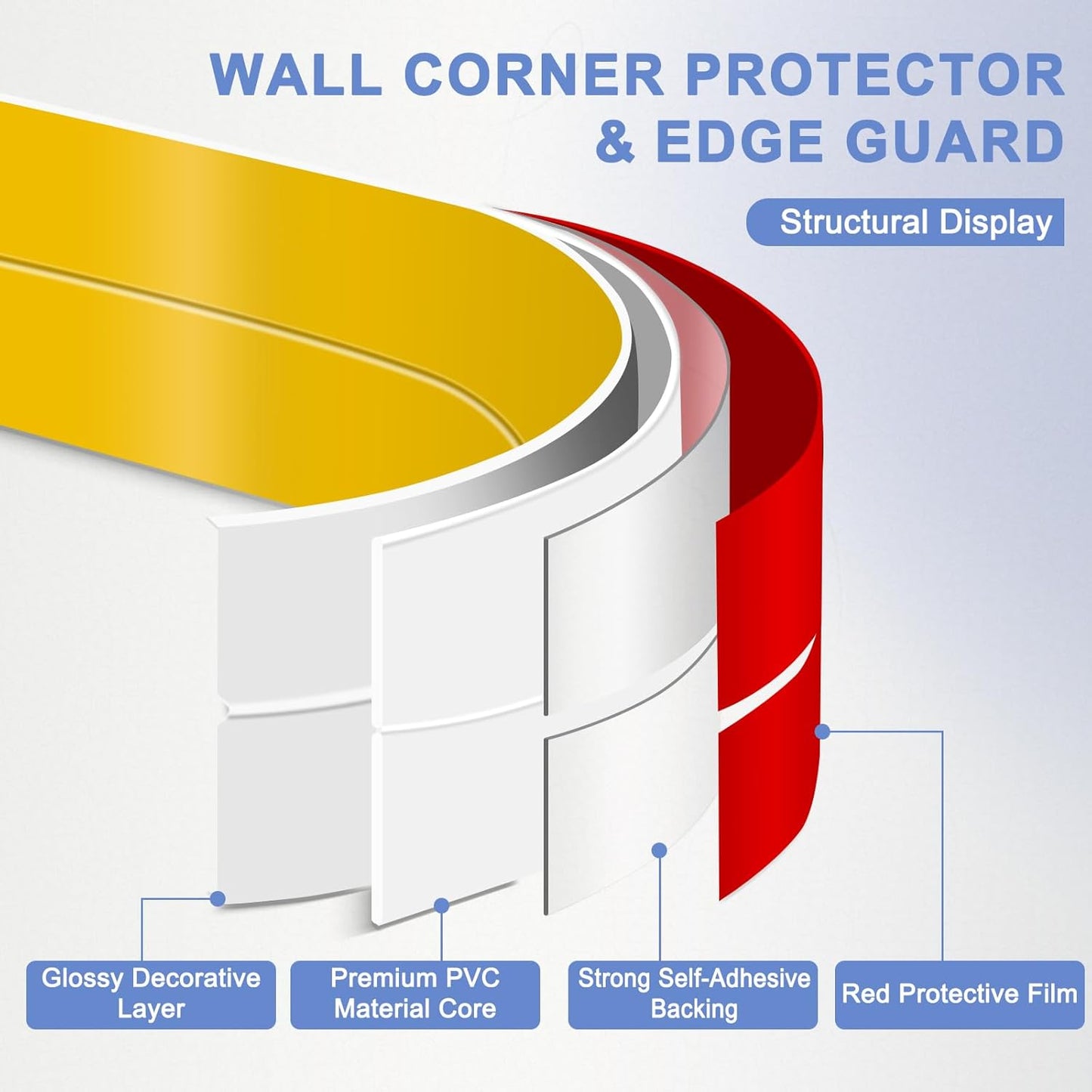 Wall Corner Protector Moulding Trim Peel and Stick Wall Corner Guards Trim Flexible Self Adhesive Edge Protector Moulding, 0.8 in x 20 Ft, Gold