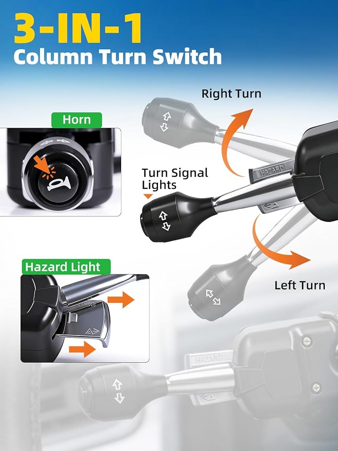 UTV Turn Signal Kit with 110D Horn, Pre-Wired, Plug & Play UTV Universal Street Legal Blinker kit with Lever Column Switch, Compatible with Polaris, Can-Am, CFMOTO for Side By Side