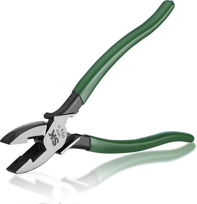 SK Tools USA Linesman Side Cutting Pliers with Crimping Die and Fish Tape Puller, 9" Long, 18019