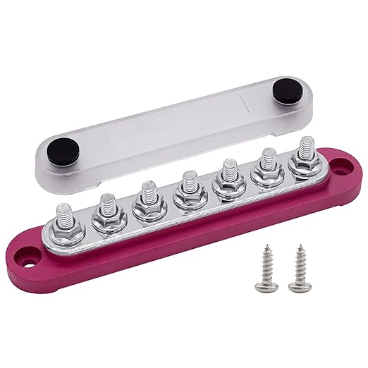7 x M6 (1/4") Studs Power Distribution Block Bus Bar 12V, Ampper 5.9" HD 150A Marine BusBar Battery Distribution Block W/Cover for Car Boat Solar (Red)