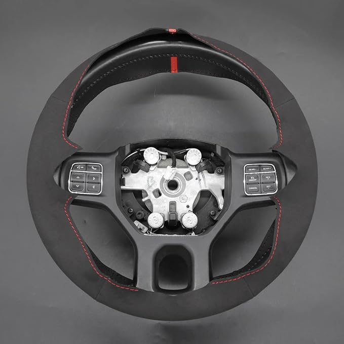 MEWANT Hand Stitch Black Suede Steering Wheel Cover Wrap for Dodge RAM 1500 2012-2018 1500 Classic 2500 3500 5500
