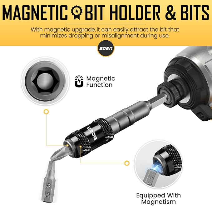 BOEN 35PCS 1/2" Drive Deep Impact Socket Set + 14PCS Pivoting Magnetic Bit Holder with Screwdriver Bits
