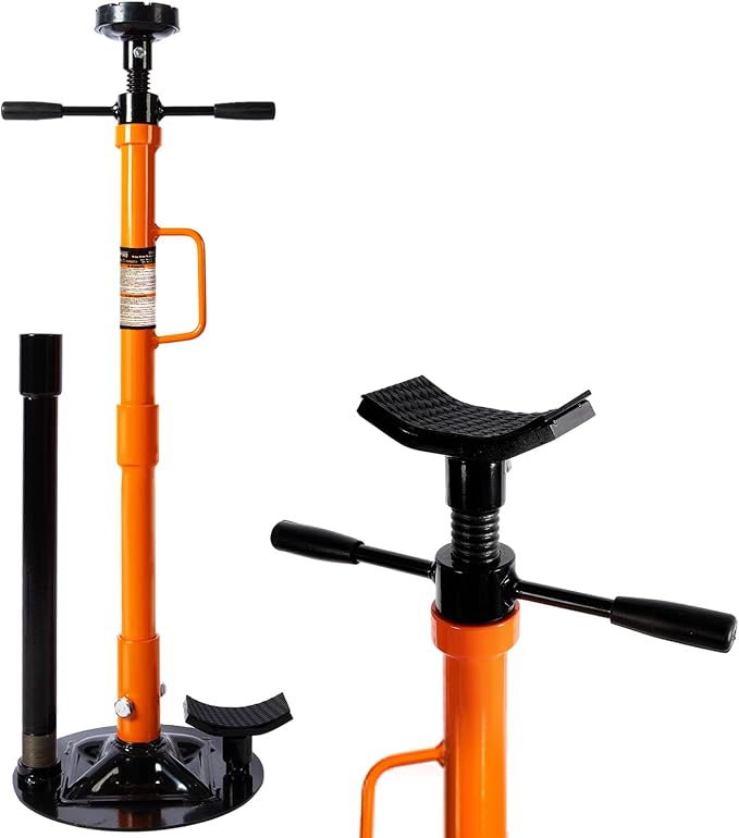 Underhoist Support Stand, 1-Ton Capacity, 3-Section Adjustable Height 34.8'' to 70.9'', Self-Locking Threaded Screw with Thrust Bearing Pole Jack, 2 Replaceable Saddles for Vehicle Component Support