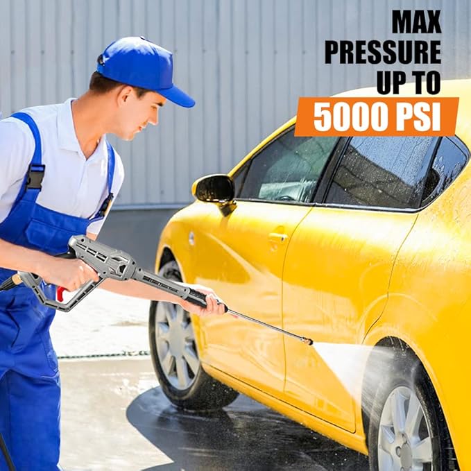 Pressure Washer Gun with Extension Wand Replacement 5000 PSI High Power Washer Gun 39 Inch Adjustable Length with M22 14mm or M22 15mm Fitting 5 Nozzle Tips with Nozzle Holder (Grey)