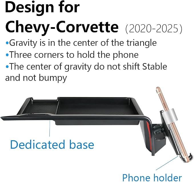 Car Phone Holder Center Console Organizer Tray for Chevrolet Chevy Corvette 2020 2021 2022 2023 2024 2025 2026 2027 C8 Auto Accessories Cell Phones Mount Dashboard Mobile CellPhone Screen Stand