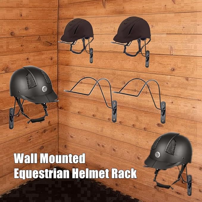 HDEYGIOU 4Pcs Helmet Rack,Wall Mounted Helmet Holder Metal Equestrian Helmet Rack with Screws for Equestrian Motorcycle Baseball Rugby Helmet