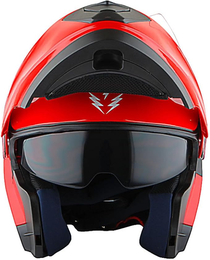 1Storm New Motorcycle Bike Modular Full Face Helmet Dual Visor Sun Shield with Rechargeable LED Tail Light: Glossy Red