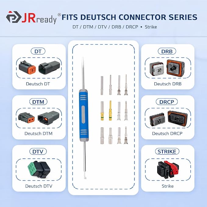 JRready ST5393 14-Pack Deutsch Pin Removal Tool DRK-RT1B (Heat-Treated S2 Steel) for DT, DTM, DTP Connectors - Bulk Pin Extraction Tool Set for Automotive, Heavy Duty Truck & Fleet Maintenance