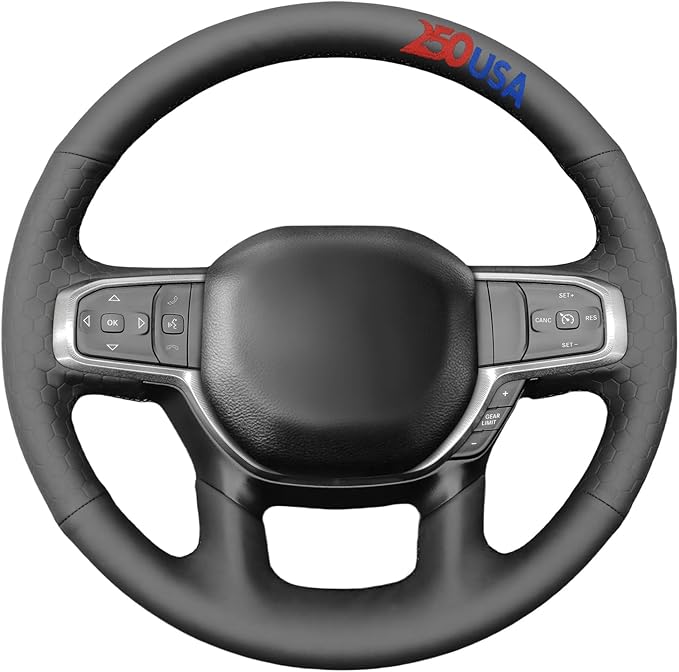 MEWANT USA 250th Anniversary Embroidered Hand-Stitched Steering Wheel Cover Custom Fit for Dodge Ram 1500 2019-2023(Backsides Without Buttons)