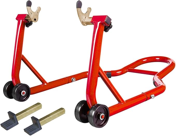 Big RED Motorcycle Stand Rear Combo Wheel Lift Stands, 850LBS Capacity, Adjustable Swingarm Spool with U+L, Fit for Yamaha, Kawasaki, Honda, Suzuki, Red