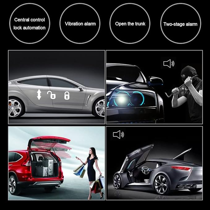 Shkalacar NEW Car Alarm System with 2 Door Remote Central Locking Kit Shock Sensor Immobiliser, Security Antitheft Alarm Systems with Keyless Entry