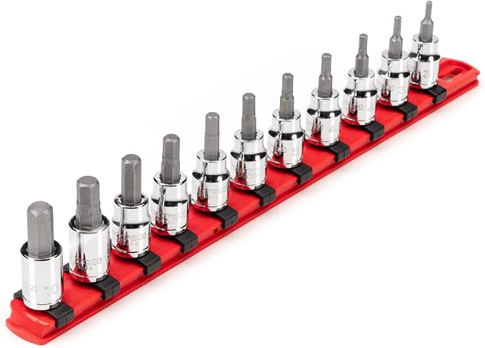 TEKTON 3/8 Inch Drive Hex Bit Socket Set with Rail, 11-Piece (3-10 mm) | SHB91107