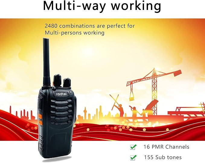 Radtel RT88 Rechargeable Walkie Talkies Long Range Handheld License-Free Two Way Radio 16CH Handsfree USB Charging LED Flashlight (4 Pack)