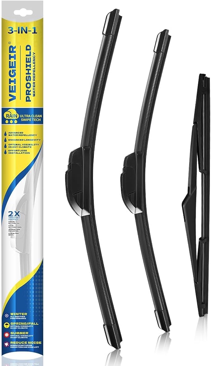 3 Pack Windshield Wiper Blades Compatible with Kia Telluride 2020 2021 2022 2023 2024 2025 Original Factory Quality Front Rear Wipers Blade Set for My Car - 26" 18" 13"