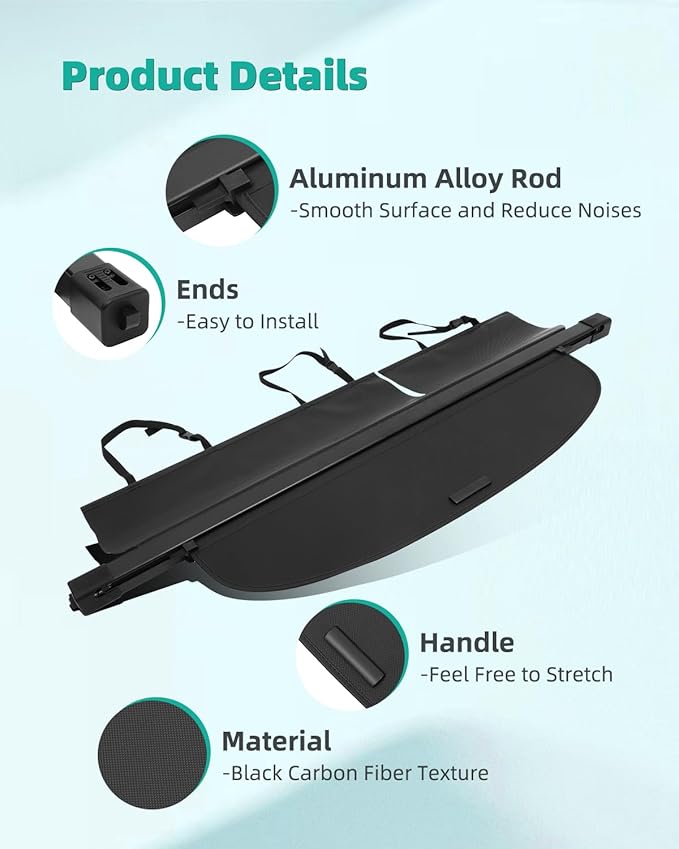 SCITOO Cargo Cover 2014-2017 Fit for Jeep for Cherokee Upgraded Retractable Rear Trunk Cover with Aluminum PVC&Plastic