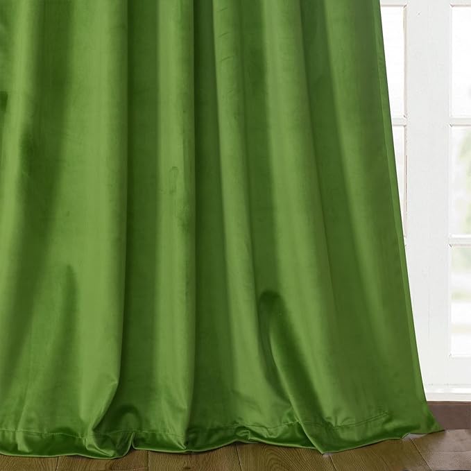 Roslynwood Luxury Soft Fresh Green Velvet Curtains 72 inches Long Back Tab Thermal Insulated Blackout Window Drapes for Living Room/Bedroom/Dining Room, W52 x L72, 2 Panels
