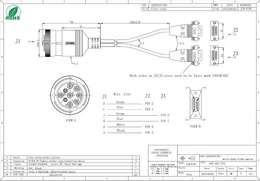 J1939 Deutsch 9Pin Connector to Dual DB9 Female CAN Cable，CAN Bus Diagnostic Adapter Cable for Heavy Duty Vehicles 1Meter