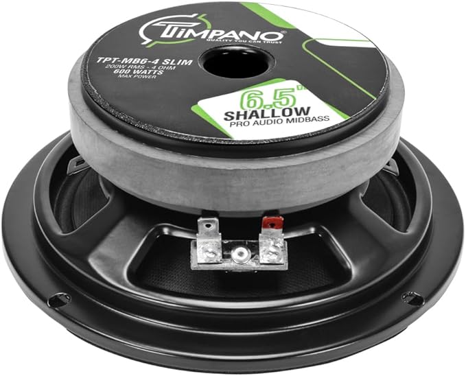 Timpano 6.5 Inch Shallow Car Speaker 600 Watts TPT-MB6-4 Slim Shallow Profile 4 Ohm, PRO Midbass Car Audio Loudspeaker Compact for Doors (Single)