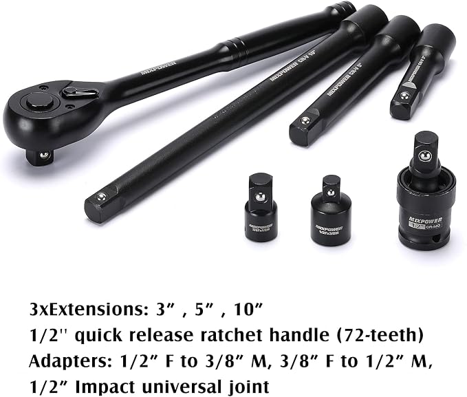 MIXPOWER 1/2-inch 70 Pieces Impact Socket Master Set, SAE and Metric, 5/16-Inch to 1-1/4-Inch and 8-24 mm Shallow/Deep