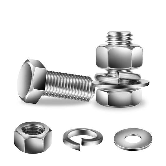 1/4-20 x 1" Hex Head Screw Bolt, Nuts, Flat & Lock Washers, 20Pcs 18-8 (304) Stainless Steel, Fully Threaded, by SG TZH