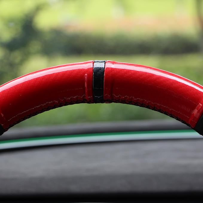MEWANT DIY Embossed Faux Leather PU Carbon Fiber Steering Wheel Cover for Tesla Model Y Juniper Model3 Highland 2025
