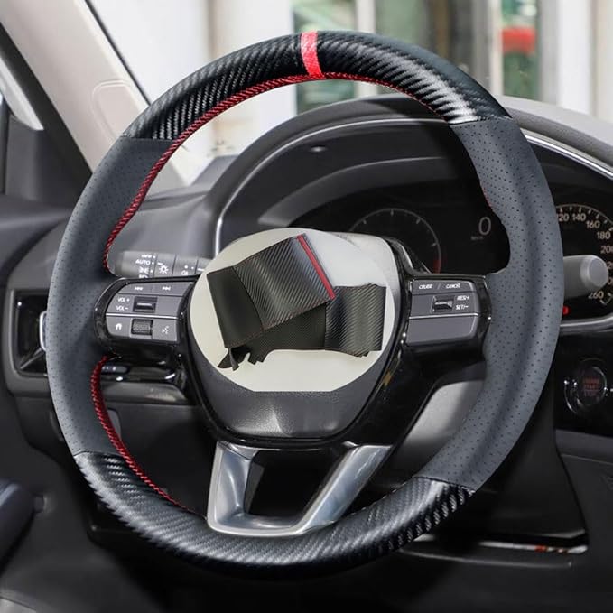 DIY Sew Stitching Carbon Fiber Steering Wheel Covers for Honda CR-V CRV HR-V HRV 2023 2024 2025 15 inches Leather Interior Accessories