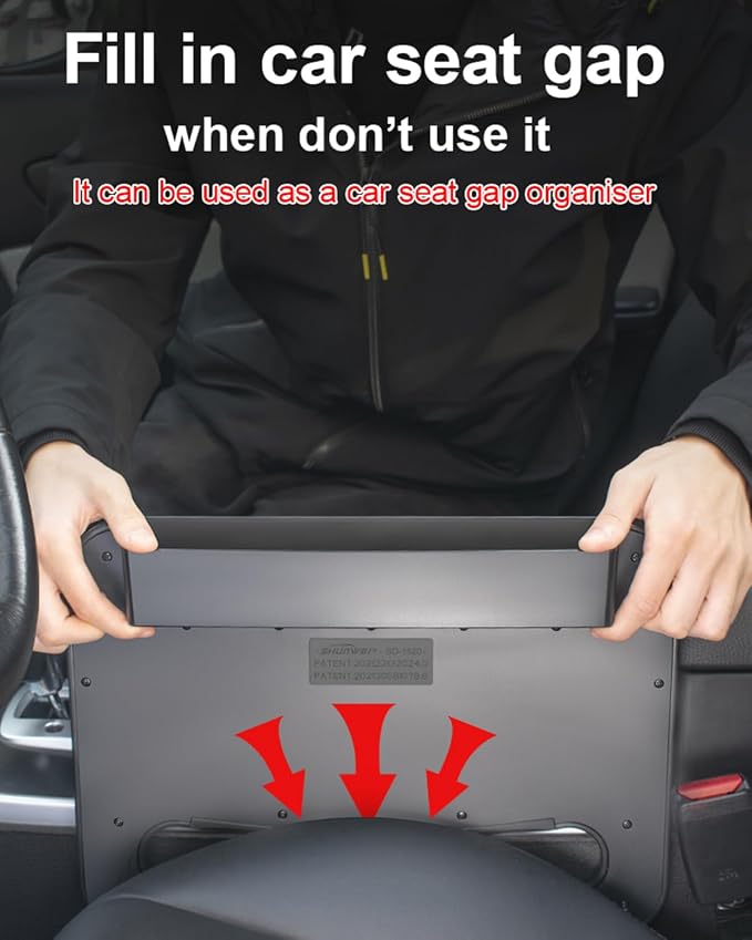 Double-use Steering Wheel Tray & Car Seat Gap Filler Organizer & Centre Console Storage Box,Car Desk/TableTray for Laptop, Eating & Work (【Integrated】 2-in-1)
