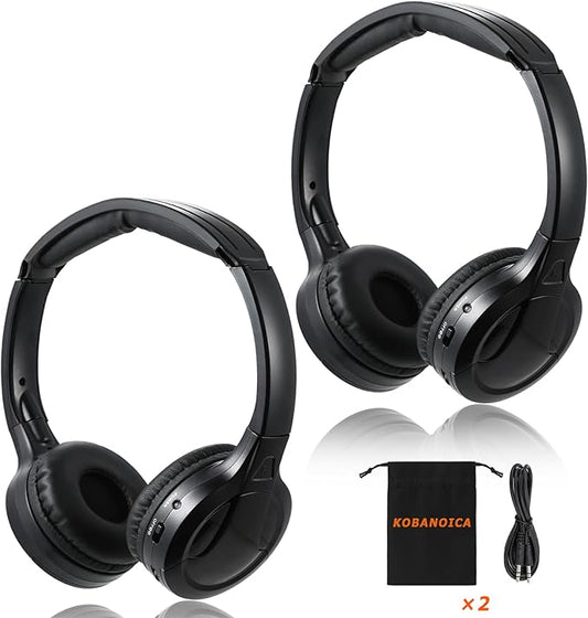 KOBANOICA Infrared Headphones for Car DVD, Universal 2 Channel Wireless On-Ear Car Headphones (2 Pack)