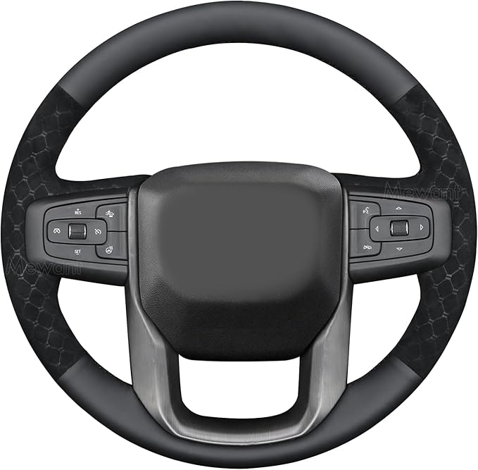 MEWANT Hand Stitch 3D Style Steering Wheel Protector Wrap Cover for GMC Sierra 1500 2019-2023/Sierra 1500 Limited 2022/Sierra 2500 2020-2024/Sierra 3500 2020-2024/Yukon 2021-2023