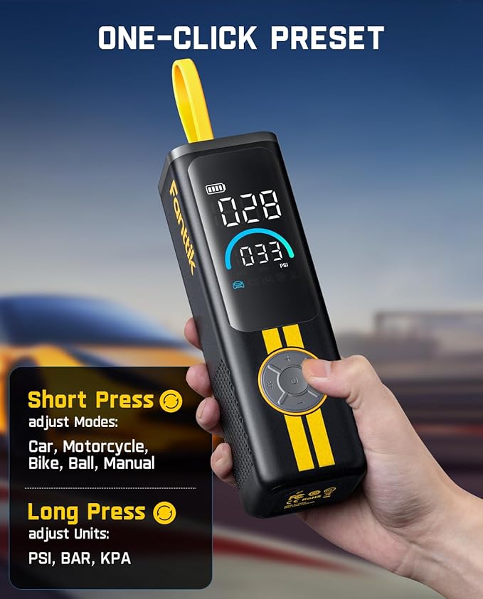 Fanttik X9 APEX Portable Air Compressor for Car Tires, 35s Fast Inflation, 150PSI Cordless Tire Inflator with Light and Power Bank, Suitable for SUV, Sedan, Motorcycle, Bike, Ball,Racing Yellow