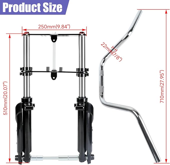 Mini Bike Front Suspension Fork Kit Compatible with Monster Mega Moto 80cc 105cc Motovox MBX10 MBX11 Coleman CT100U Baja GMB100 TrailMaster Storm 200 Parts 7/8 Handlebar