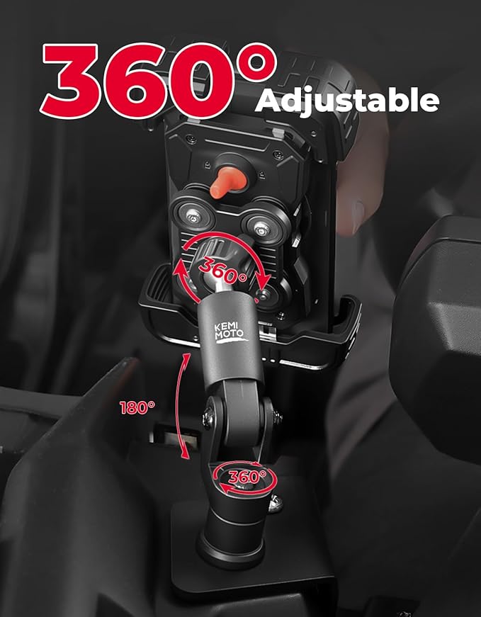 KEMIMOTO X3 Phone Mount, Anti-Vibration Dampener Cast-Aluminum Mount Dashboard One-Hand Operation Secure Lock 360° Adjustable Cell Phone Holder, Compatible with Can-Am Maverick X3 and MAX Models