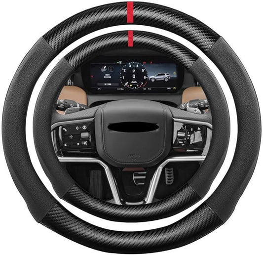 Suede Carbon Fiber Steering Wheel Cover, Compatible with Genesis G70 G80 GV60 GV70 GV80 15 inch Soft Suede Touch Leather Sport Non-Slip Automotive Interior Accessories
