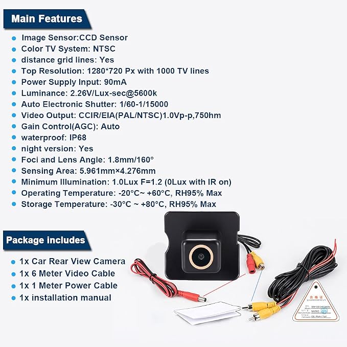 HD IP68 Rear View Reversing Camera Compatible with Mercedes Benz ML320 ML350/GL320 X164/W251 R300 R350 R280 R500 R63/Viano Vito/W221 S250 S280 S300 S320 S350 S400 S420 S450 S550 S600 S63 S65/S500/W164