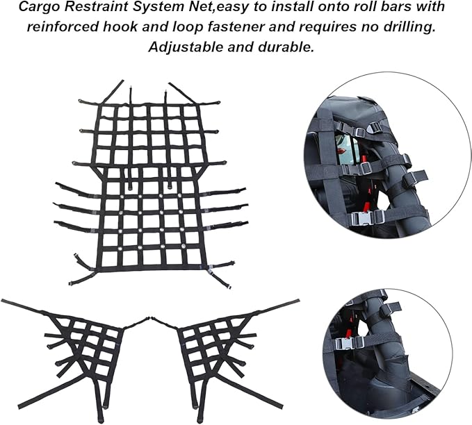 MFC New Black Trail Cargo Net Cargo Restraint System Net Compatible with for 2007-2018 Jeep Wrangler JK 4 Door