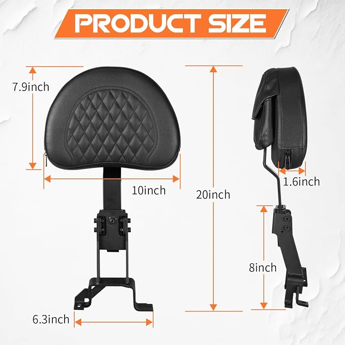 AUFER Detachable Adjustable Plug-in Driver Rider Backrest Sissy Bar Mounting Kit with Backre Rest Pad Compatible with for Chief Vintage Chieftain Classic Roadmaster Springfield 2014-2025