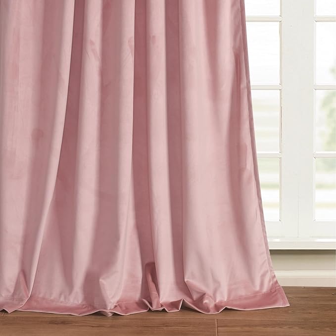 Roslynwood Luxury Soft Dusty Pink Velvet Curtains 63 inches Long Back Tab Thermal Insulated Blackout Window Drapes for Living Room/Bedroom/Dining Room, W52 x L63, 2 Panels