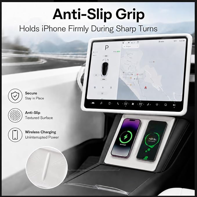 4Pcs White Soft Silicone Interior Kit for Tesla Model 3 Highland 2024-2026 & for Model Y Juniper 2025-2026, Center Console Cover, Screen Bezel, Charging Pad Mat, Mirror Frame