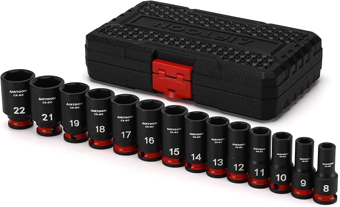 3/8 in. Drive Semi-Deep Impact Sockets Set, Mid-Length Socket Set, Metric, 8 to 22 mm, 14-Piece, CR-MO, Stamped and Ink Filled Size Marking