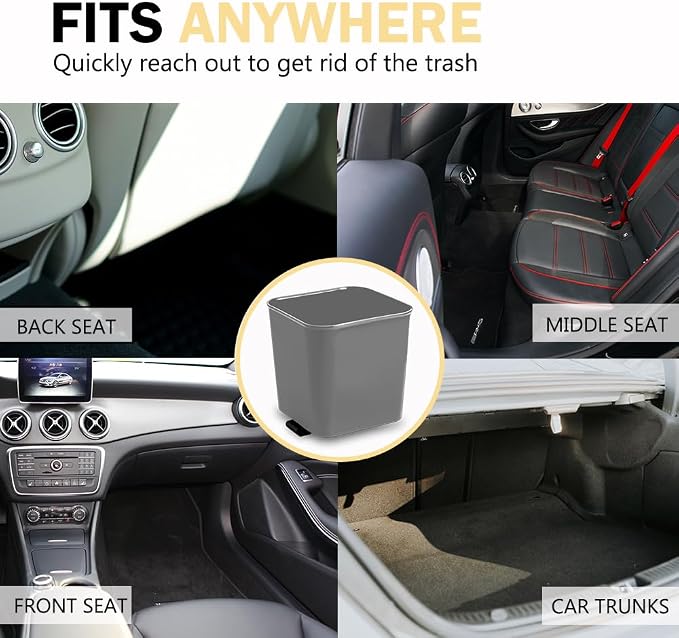 Gray Car Trash Can plus Trash bag bundle – Waterproof, w/Floor Mat Clip, Leakproof Build, Portable – Includes 1 Roll Inside + 3 Extra Roll (80pcs Total) – Black, Large – For Cars, SUV, & T