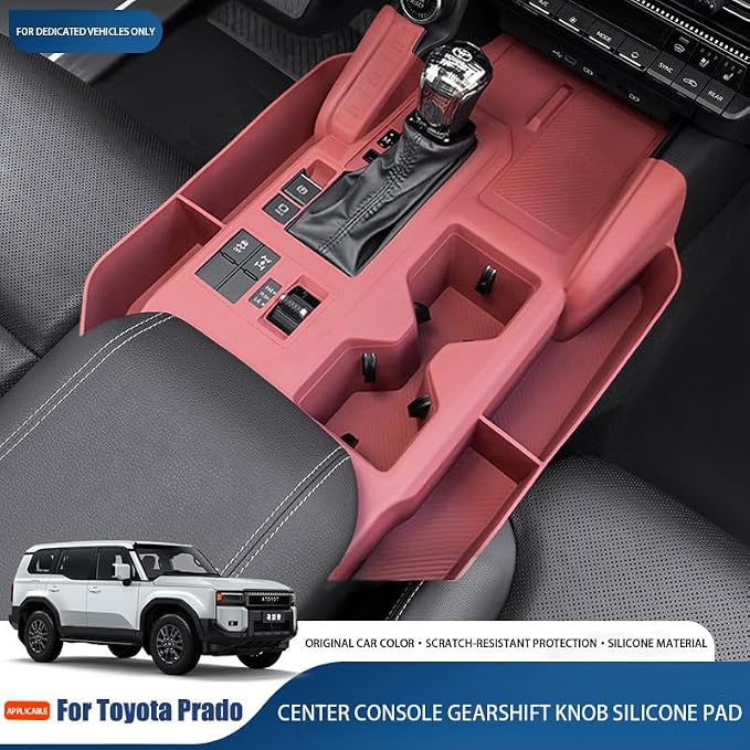 for Toyota Prado 2024-2025 Accessories Center Console Panel Silicone Storage Box Center Console Cover Organizer Storage Protective Pad Tray Wireless Charging (Red)