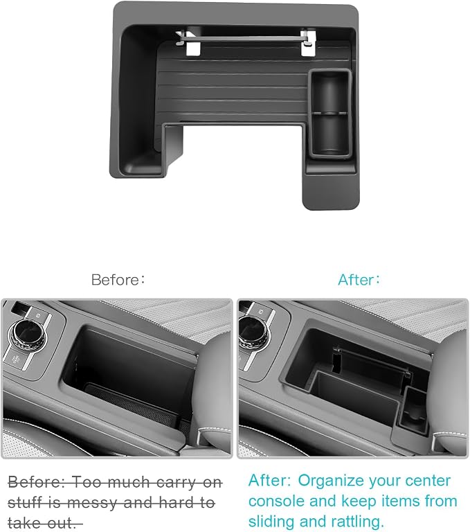 CDEFG for 2025 2026 Volkswagen Tiguan Center Console Organizer, for 2025 2026 VW Tiguan Accessories Middle Console Organizer Tray with Coin Holder Armrest Storage Box