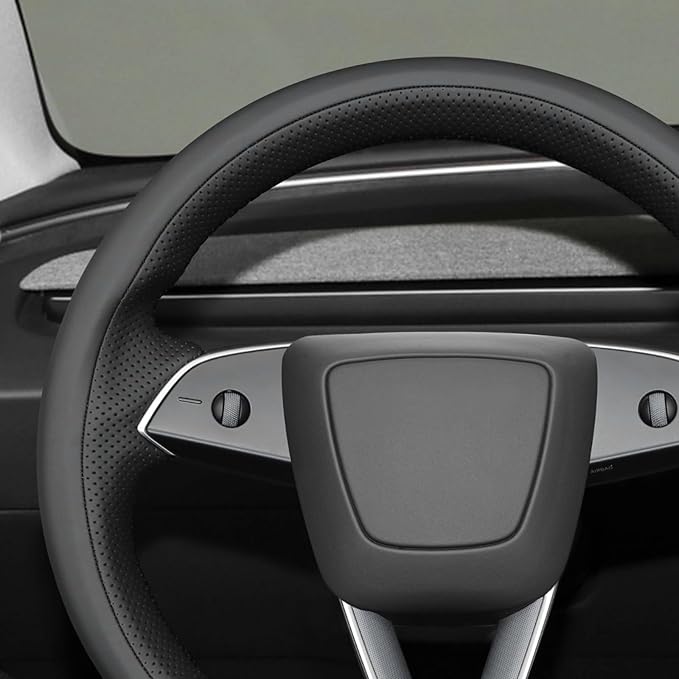 MEWANT DIY Stitching Real Leather Steering Wheel Cover Wrap for Tesla Model 3 Highland 2023-2025/Model Y 2025 Highland for Tesla Model 3/Model Y Accessories(3D Style)
