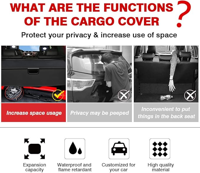 Powerty Retractable Cargo Cover for 2014-2019 Land Rover Range Rover Sport, Canvas Texture Trunk Cover Privacy Screen Rear Security Shade for Range Rover Sport Accessories