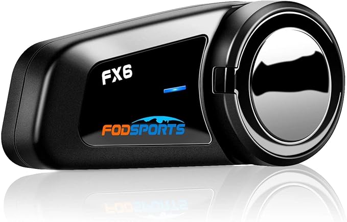 Fodsports FX6 Motorcycle Bluetooth Headset, 6 Riders Group Motorbike Bluetooth Intercom, 1000m Motorcycle Helmet Communication Systems/Voice Dial/Universal Pairing/FM Radio (1 Pack)