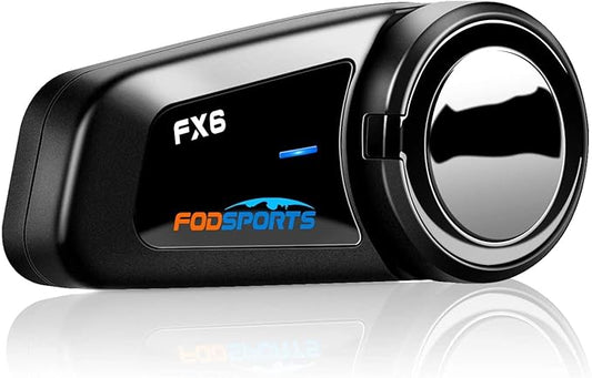 Fodsports FX6 Motorcycle Bluetooth Headset, 6 Riders Group Motorbike Bluetooth Intercom, 1000m Motorcycle Helmet Communication Systems/Voice Dial/Universal Pairing/FM Radio (1 Pack)